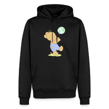 Bear boy playing with earth balloon. - Männer Premium Bio Hoodie - Schwarz - Vorne - Nico (187cm)