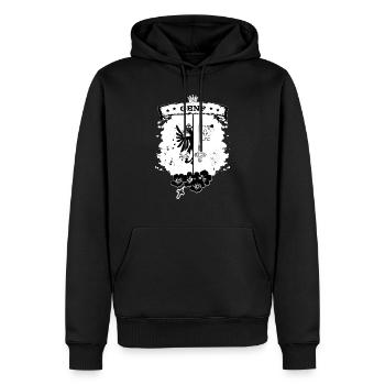 Genf - Männer Premium Bio Hoodie - Schwarz - Vorne - Nico (187cm)