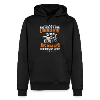 Fachkraft für Lagerlogistik Staplerfahrer bremse - Männer Premium Bio Hoodie - Schwarz - Vorne - Nico (187cm)