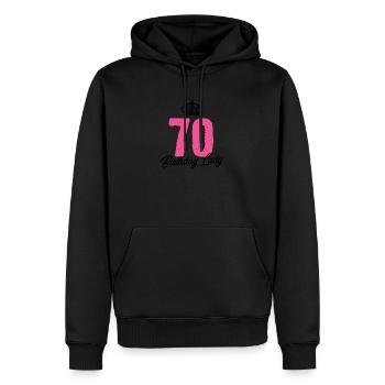 70 Jahre alte Geburtstagsdame - Männer Premium Bio Hoodie - Schwarz - Vorne - Nico (187cm)