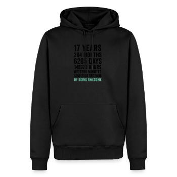 Anniversaire 17 ans d’être génial - Sweat à capuche Premium bio Homme - noir - Devant - Nico (187cm)