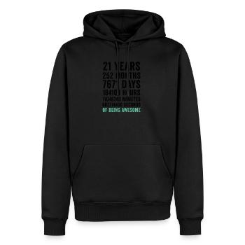 Anniversaire 21 ans d’être génial - Sweat à capuche Premium bio Homme - noir - Devant - Nico (187cm)
