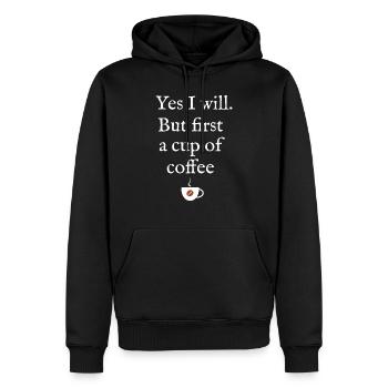 But first coffee - Men’s Premium Organic Hoodie - black - Front - Nico (187cm)