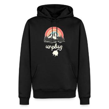 Unplug Mountains Hike Hiking Retro Vintage - Men’s Premium Organic Hoodie - black - Front - Nico (187cm)