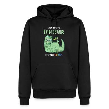 Désolé mon dinosaure a mangé votre licorne - Sweat à capuche Premium bio Homme - noir - Devant - Nico (187cm)