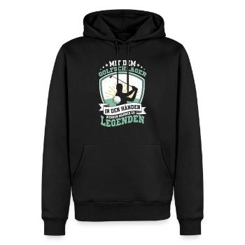 Mit dem Golfschläger in Händen werden Männer zu Le - Männer Premium Bio Hoodie - Schwarz - Vorne - Nico (187cm)