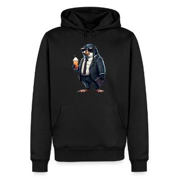 Cooler Biertrinkender Pinguin - suit up! - Männer Premium Bio Hoodie - Schwarz - Vorne - Nico (187cm)