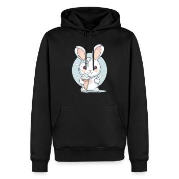 Gâterie estivale : Lapin avec crème glacée - Sweat à capuche Premium bio Homme - noir - Devant - Nico (187cm)