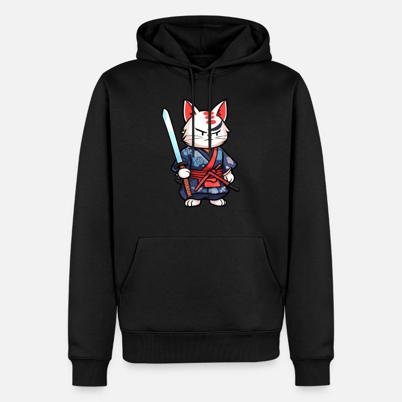 Chat samouraï #25 - Sweat à capuche Premium bio Homme - noir