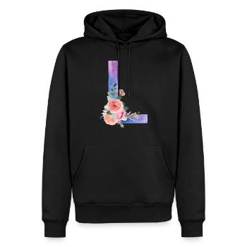 Lettre L watercolor - Sweat à capuche Premium bio Homme - noir - Devant - Nico (187cm)