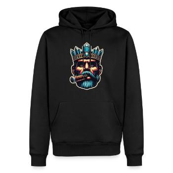 Le roi du cigare avec une couronne sur la tête avec un cigare à la bouche - Sweat à capuche Premium bio Homme - noir - Devant - Nico (187cm)