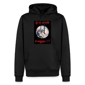 La vie est belle et magique. - Sweat à capuche Premium bio Homme - noir - Devant - Nico (187cm)