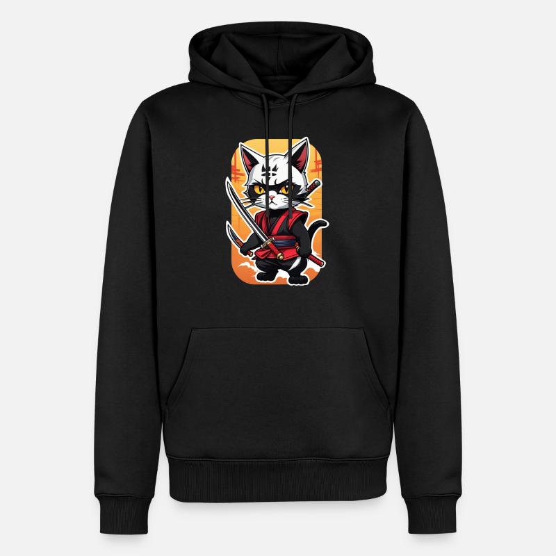 chat ninja - chaton samourai - Sweat à capuche Premium bio Homme - noir