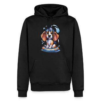 Chiot nageur à l’aventure ! - Sweat à capuche Premium bio Homme - noir - Devant - Nico (187cm)