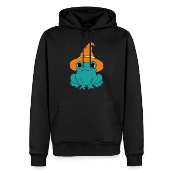 Grenouille verte avec chapeau de sorcière – Halloween Design - Sweat à capuche Premium bio Homme - noir - Devant - Nico (187cm)