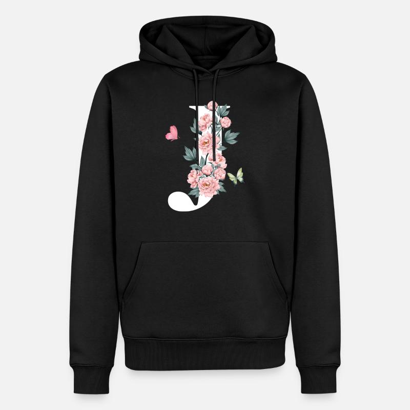 Lettre j fleurs rose - Sweat à capuche Premium bio Homme - noir
