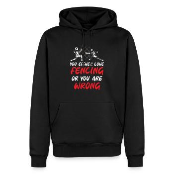 Soit vous aimez l’escrime, soit vous avez tort - Sweat à capuche Premium bio Homme - noir - Devant - Nico (187cm)