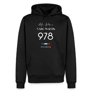 La vie est meilleure à SAINT-MARTIN Numéro 978 - Sweat à capuche Premium bio Homme - noir - Devant - Nico (187cm)