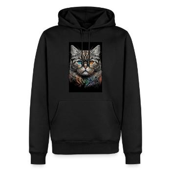 Morgenmuffel Besserwisser Katze Brille Ink - Männer Premium Bio Hoodie - Schwarz - Vorne - Nico (187cm)