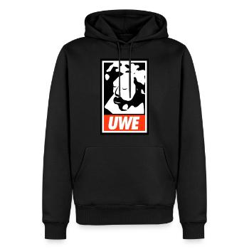 Uwe - Männer Premium Bio Hoodie - Schwarz - Vorne - Nico (187cm)