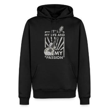 Guitariste guitariste instrument de musique musicien - Sweat à capuche Premium bio Homme - noir - Devant - Nico (187cm)
