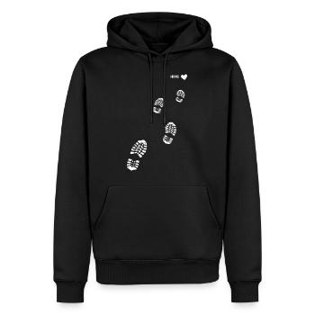 Cadeau de bottes de randonnée randonnée empreinte amour - Sweat à capuche Premium bio Homme - noir - Devant - Nico (187cm)