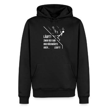 Es läuft gut, aber leider rückwärts. - Männer Premium Bio Hoodie - Schwarz - Vorne - Nico (187cm)