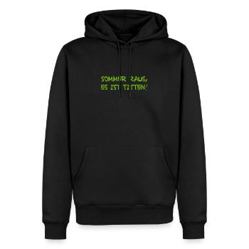 Macho mit Humor - Männer Premium Bio Hoodie - Schwarz - Vorne - Nico (187cm)