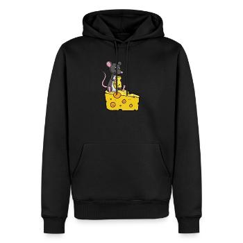 Caricature de souris pour les accros au fromage - Sweat à capuche Premium bio Homme - noir - Devant - Nico (187cm)
