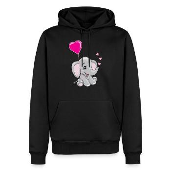 Karikatur lächelnder Elefant, der einen Ballon hält - Männer Premium Bio Hoodie - Schwarz - Vorne - Nico (187cm)