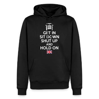 Hold On Landy - Men’s Premium Organic Hoodie - black - Front - Nico (187cm)