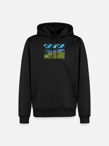 Bergpanorama Kampenwand Chiemsee gezeichnet - Männer Premium Bio Hoodie - Schwarz