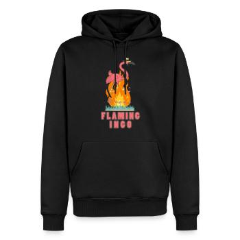 Flaming Ingo, Flamingo in Flames - Men’s Premium Organic Hoodie - black - Front - Nico (187cm)