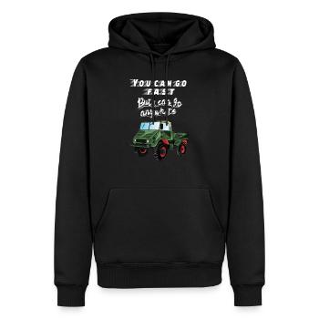 Vous pouvez aller plus près, mais je peux aller à ANYWHERE ! Unimog - Sweat à capuche Premium bio Homme - noir - Devant - Nico (187cm)