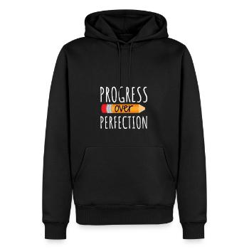 Le progrès plutôt que la perfection - Sweat à capuche Premium bio Homme - noir - Devant - Nico (187cm)