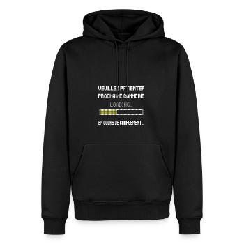 Prochaine connerie en cours de chargement - Sweat à capuche Premium bio Homme - noir - Devant - Nico (187cm)