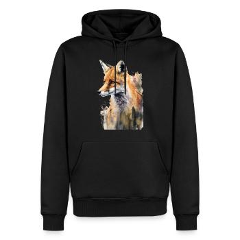 Fox Portrait Watercolors - Men’s Premium Organic Hoodie - black - Front - Nico (187cm)