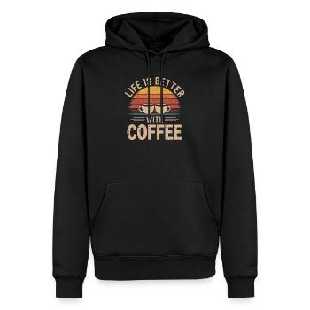 Das Leben ist besser mit Kaffee Retro - Männer Premium Bio Hoodie - Schwarz - Vorne - Nico (187cm)
