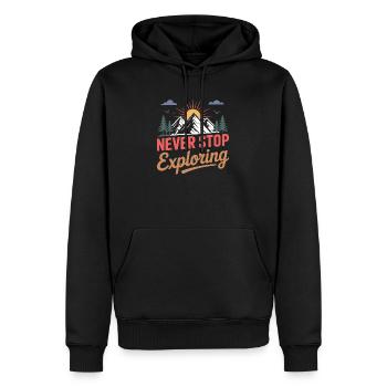 Mountains - Never Stop Exploring - Men’s Premium Organic Hoodie - black - Front - Nico (187cm)