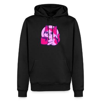 Chat de café mignon - Sweat à capuche Premium bio Homme - noir - Devant - Nico (187cm)
