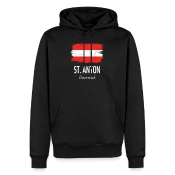 St. Anton - Männer Premium Bio Hoodie - Schwarz - Vorne - Nico (187cm)