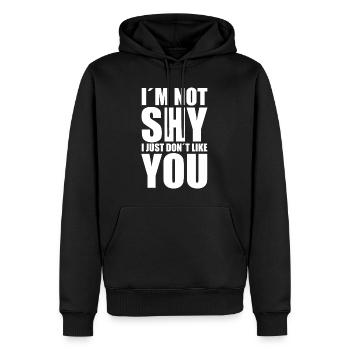 Je ne suis pas timide, je ne t’aime juste pas. - Sweat à capuche Premium bio Homme - noir - Devant - Nico (187cm)