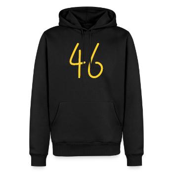 46 - Männer Premium Bio Hoodie - Schwarz - Vorne - Nico (187cm)