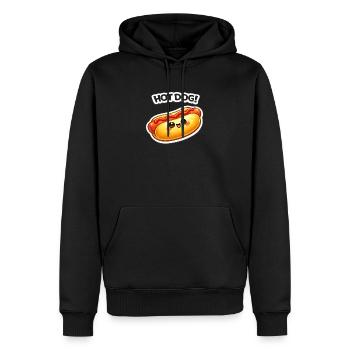 Kawaii Hotdog Sticker Motiv - Männer Premium Bio Hoodie - Schwarz - Vorne - Nico (187cm)