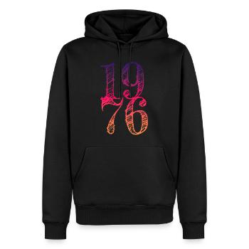 Millésime 1976 - Sweat à capuche Premium bio Homme - noir - Devant - Nico (187cm)