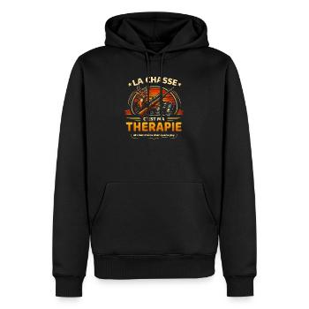 La chasse c’est ma thérapie – humour chasseur - Sweat à capuche Premium bio Homme - noir - Devant - Nico (187cm)