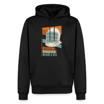 Imkerhumor – Beekeeping Management Wears a Veil - Männer Premium Bio Hoodie - Schwarz - Vorne - Nico (187cm)