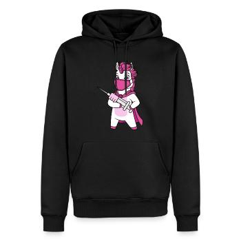 Vaccination vaccinée Licorne immunicorne - Sweat à capuche Premium bio Homme - noir - Devant - Nico (187cm)