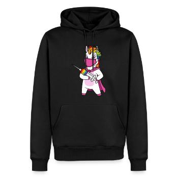 Licorne vaccinée Immunicorn - Sweat à capuche Premium bio Homme - noir - Devant - Nico (187cm)