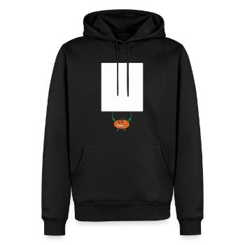 Lustiger Kürbis mit Schild für Ihren Text - Männer Premium Bio Hoodie - Schwarz - Vorne - Nico (187cm)